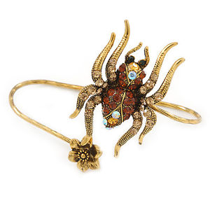 【送料無料】ブレスレット　アクセサリ―　ゴールドトーントパーズシトリンクモパームブレスレットgold tone topaz, citrine crystal spider palm bracelet up to 19cm l adjustable