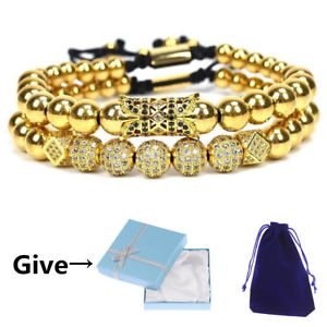 【送料無料】ブレスレット　アクセサリ―　ホットマイクロクラウンマクラメブレスレットhot luxury women mens gold plated micro pave cz crown macrame bracelets gift