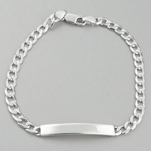 【送料無料】ブレスレット　アクセサリ―　スターリングシルバーブレスレットリンクチェーンバー8 sterling silver id bracelet curb link chain 5mm engravable bar 925 gift 14,425円