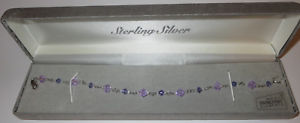 【送料無料】ブレスレット　アクセサリ―　ボックスクリスタルビーズスターリングシルバーブレスレットスワロフスキーpurple sterling silver bracelet in box crystal beads made with swarovski