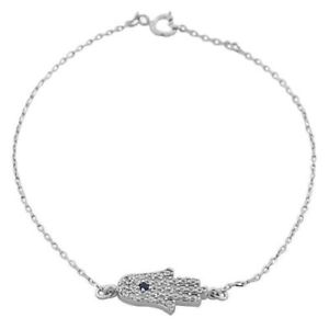 【送料無料】ブレスレット　アクセサリ―　スターリングシルバーホワイトリンクチェーンブレスレット925 sterling silver white cz hamsa evil eye link chain bracelet