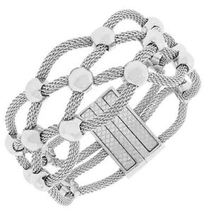 【送料無料】ブレスレット　アクセサリ―　ステンレススチールシルバーメッシュレディースブレスレットfine white stainless steel silver mesh womens bracelet