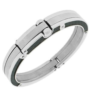 【送料無料】ブレスレット　アクセサリ―　ステンレススチールクラスプメンズブレスレットstainless steel silvertone carbon fiber handcuff mens bracelet with clasp
