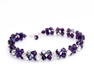 【送料無料】ブレスレット　アクセサリ―　ビロードスターリングシルバーブレスレットスワロフスキー purple velvet ab sterling silver bracelet made with swarovski elements