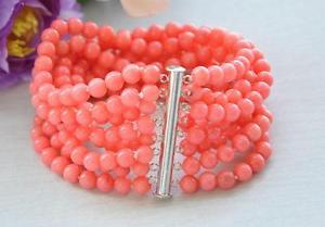 【送料無料】ブレスレット　アクセサリ―　ピンクビーズブレスレット 8 rows 6 mm natural science pink coral beaded bracelet 75