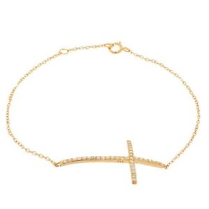 【送料無料】ブレスレット　アクセサリ―　スターリングシルバーホワイトクロスリンクチェーンブレスレット925 sterling silver sideways white cz cross link chain bracelet
