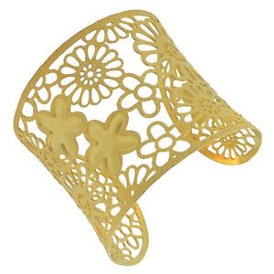 【送料無料】ブレスレット　アクセサリ―　ブレスレットacier inoxydable or jaune floral paillettes bout ouvert femmes bracelet rigide