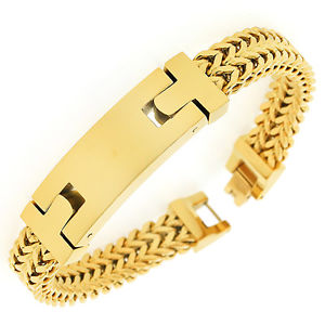 【送料無料】ブレスレット　アクセサリ―　ステンレススチールダブルチェーンクラシックメンズブレスレットstainless steel yellow goldtone double wheat chain classic mens bracelet