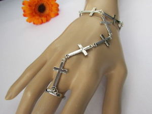 【送料無料】ブレスレット　アクセサリ―　ファッションブレスレットスレーブリングwomen silver metal fashion crosses charm bracelet hand chains slave ring jewelry