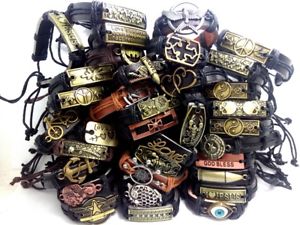 【送料無料】ブレスレット　アクセサリ―　メンズブレスレットレザーlot of 50 mens bracelets leather bronze alloy jewelry