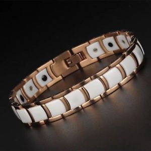 【送料無料】ブレスレット　アクセサリ―　ローズゴールドタングステンセラミックゲルマニウムブレスレットrose gold tungsten ceramic germanium magnetic therapy bracelet men women