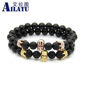 【送料無料】ブレスレット　アクセサリ―　マットビーズマイクロスパルタクラウンブレスレット8mm real onxy and matte stone beads micro pave cz spartan hero amp; crown bracelet