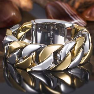 【送料無料】ブレスレット　アクセサリ―　mens 18k223mmステンレスホップブレスレット85mens 18k gold plated two tone 23mm stainless steel hip hop wrist bracelet 85