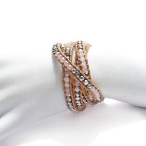 【送料無料】ブレスレット　アクセサリ―　ローズコーツブレスレットadjustable leather and rose quartz round beads wrap bracelet