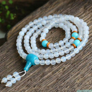 【送料無料】ブレスレット　アクセサリ―　ビーズブレスレット6mm natural white agate 108 buddhism bead bracelet