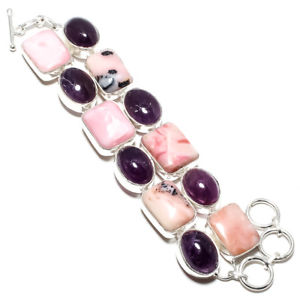 【送料無料】ブレスレット　アクセサリ―　ピンクオパールアメジストカボションブレスレットpink opal,amethyst cabochon 65 gm gemstone jewelry bracelet ad331 750