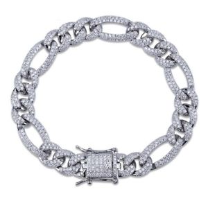 ブレスレット　アクセサリ―　ｋホワイトゴールドフィガロチェーンリンクメンズヒップホップブレスレット18k white gold cz iced out figaro chain link micropave mens hip hop bracelet