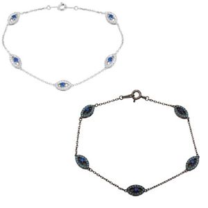 【送料無料】ブレスレット アクセサリ― インチスターリングシルバーブレスレット7 inch sterling silver bracelet w cz stones evil eye charms