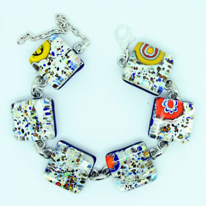 【送料無料】ブレスレット　アクセサリ―　シルバーヴェニスムラノガラスブレスレットbeautiful silver and multicoloured murano glass bracelet from venice