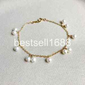【送料無料】ブレスレット　アクセサリ―　ラウンドホワイトパールゴールドスターブレスレットgenuine nature round 45mm white pearl 14k gold star bracelet 7
