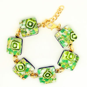 【送料無料】ブレスレット　アクセサリ―　ヴェニスゴールドムラノガラスブレスレットpretty green, white and gold murano glass bracelet from venice