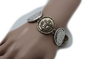 【送料無料】ブレスレット　アクセサリ―　メタルシルバーコインブレスレットファッションペンダントクロスwomen gold metal silver coin bracelet fashion love pendant bless faith cross