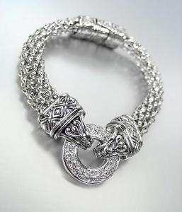 【送料無料】ブレスレット　アクセサリ―　クラシックシルバーリングバリメッシュクラスプブレスレットclassic silver cz crystals ring balinese filigree mesh magnetic clasp bracelet