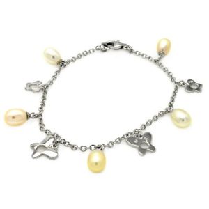 【送料無料】ブレスレット　アクセサリ―　ブレスレットパールsterling silver charm bracelet w pearl amp; dangling open butterflies charms