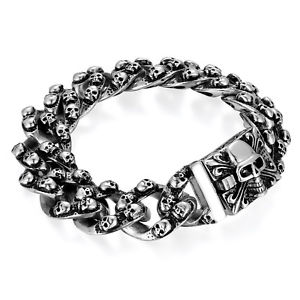 【送料無料】ブレスレット　アクセサリ―　ビンテージゴシックスカルバイカーステンレススチールメンズブレスレット85 large vintage gothic skull biker stainless steel mens bracelet*19mm