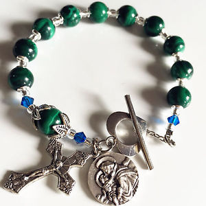 【送料無料】ブレスレット　アクセサリ&mdash;　undoubtedマラカイトbeads bracelet rosary crossスターリング925undoubted malachite beads bracelet rosary cross sterling 925 silver flow｜hokushin