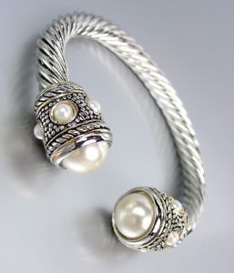 ブレスレット　アクセサリ―　バリシルバードットケーブルエンドヒントカフブレスレットgorgeous chunky balinese silver dots cable pearls end tips cuff bracelet