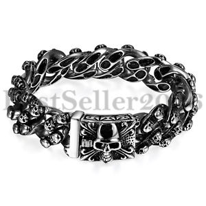 【送料無料】ブレスレット　アクセサリ―　ステンレススチールスカルバイカーパンクブレスレット19mm wide heavy stainless steel fleur de lis skull biker men punk bracelet 846