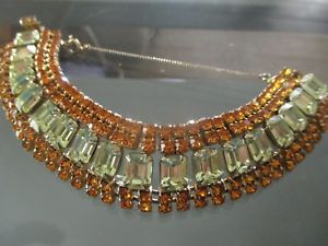 【送料無料】ブレスレット　アクセサリ―　オレンジラインストーンワイドビンテージブレスレットyellow amber prong set rhinestone wide vintage bracelet371