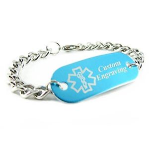 【送料無料】ブレスレット　アクセサリ―　カスタムブレスレットアルミニウムスチールチェーンmyiddr custom engraved medical id bracelet aluminum, steel curb chain