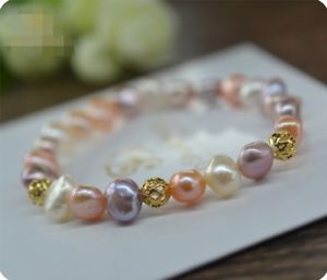 【送料無料】ブレスレット　アクセサリ―　ブレスレットゴムパールマルチカラーバロックピンクホワイトパープルｋbracelet elastic pearl multicolor baroque culture pink white purple 14k gf tz4