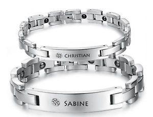 【送料無料】ブレスレット　アクセサリ―　ステンレスブレスレットパートナーブレスレットリクエストid stainless steel magnetic bracelet engraving on request with rhinestones partner bracelets