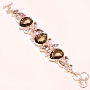 【送料無料】ブレスレット　アクセサリ―　スモーキートパーズホワイトトパーズシルバーブレスレットsmokey topaz with white topaz gemstone 925 silver bracelet 78