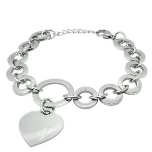 【送料無料】ブレスレット　アクセサリ―　ペンダントリンクブレスレットステンレスbeautiful links bracelet stainless steel with pendant heart for engraving