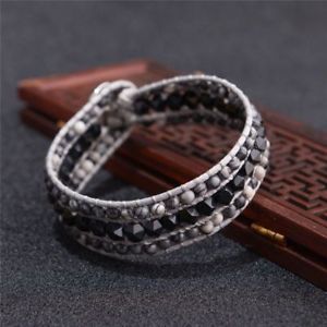 【送料無料】ブレスレット　アクセサリ―　レザーラップブレスレットカフハンドメイドビーズnatural stones leather wrap bracelet women cuff handmade leather beaded wristlet