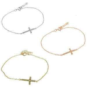 【送料無料】ブレスレット　アクセサリ―　ブレスレットクロスsterling silver charm bracelet w sideways cz stones cross
