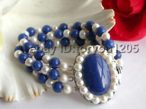【送料無料】ブレスレット　アクセサリ―　ホワイトパールラピスラズリブレスレットラピス3rows natural white pearl lapis lazuli bracelet lapis