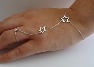【送料無料】ブレスレット　アクセサリ&mdash;　スターリングシルバーダブルスターオープンチェーンブレスレットアクセント925 sterling silver double open star chain finger bracelet w accents 8 adju｜hokushin