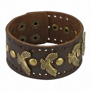 【送料無料】ブレスレット　アクセサリ―　menseaglesmens brown leather bracelet eagles