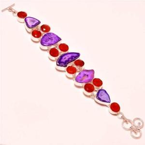 【送料無料】ブレスレット　アクセサリ―　slice agate druzy with red coral gemstone925bracelet78slice agate druzy with red coral gemstone 925 silver bracelet 78