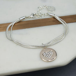 【送料無料】ブレスレット　アクセサリ―　トリプルキャパオロローザクリスタルコンtriple capa oro rosa cristal pulsera con corazn 02313 の商品写真