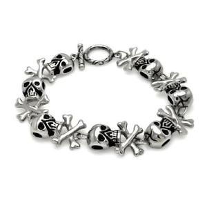 【送料無料】ブレスレット　アクセサリ―　ステンレススチールスカルヘッドクロスボーンリンクブレスレットstainless steel skull head cross bones link bracelet