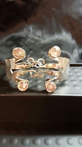 【送料無料】ブレスレット　アクセサリ―　スターリングシルバープラチナダブルフォークブレスレットラインストーンスプーンsterling silver plat double fork bracelet vtg silverware rhinestone spoon bling