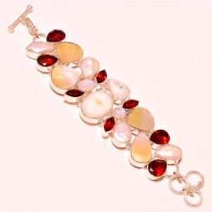 【送料無料】ブレスレット　アクセサリ―　ムーンストーンガーネットシルバーブレスレットwhite coral, pearl, moonstone amp; garnet 925 silver bracelet 78