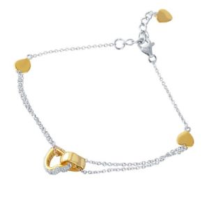 【送料無料】ブレスレット アクセサリ― スターリングシルバーイエローゴールドメッキブレスレットsterling silver yellow gold plated cz stones amp; plain heart charms bracelet