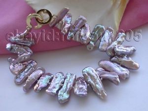【送料無料】ブレスレット　アクセサリ―　パールブレスレット8 genuine natural 23mm purple biwa pearl bracelet 14k f1487